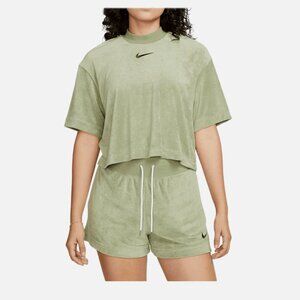 Nike Women's Mock-neck Short-sleeve Terry Top (Green/khaki)